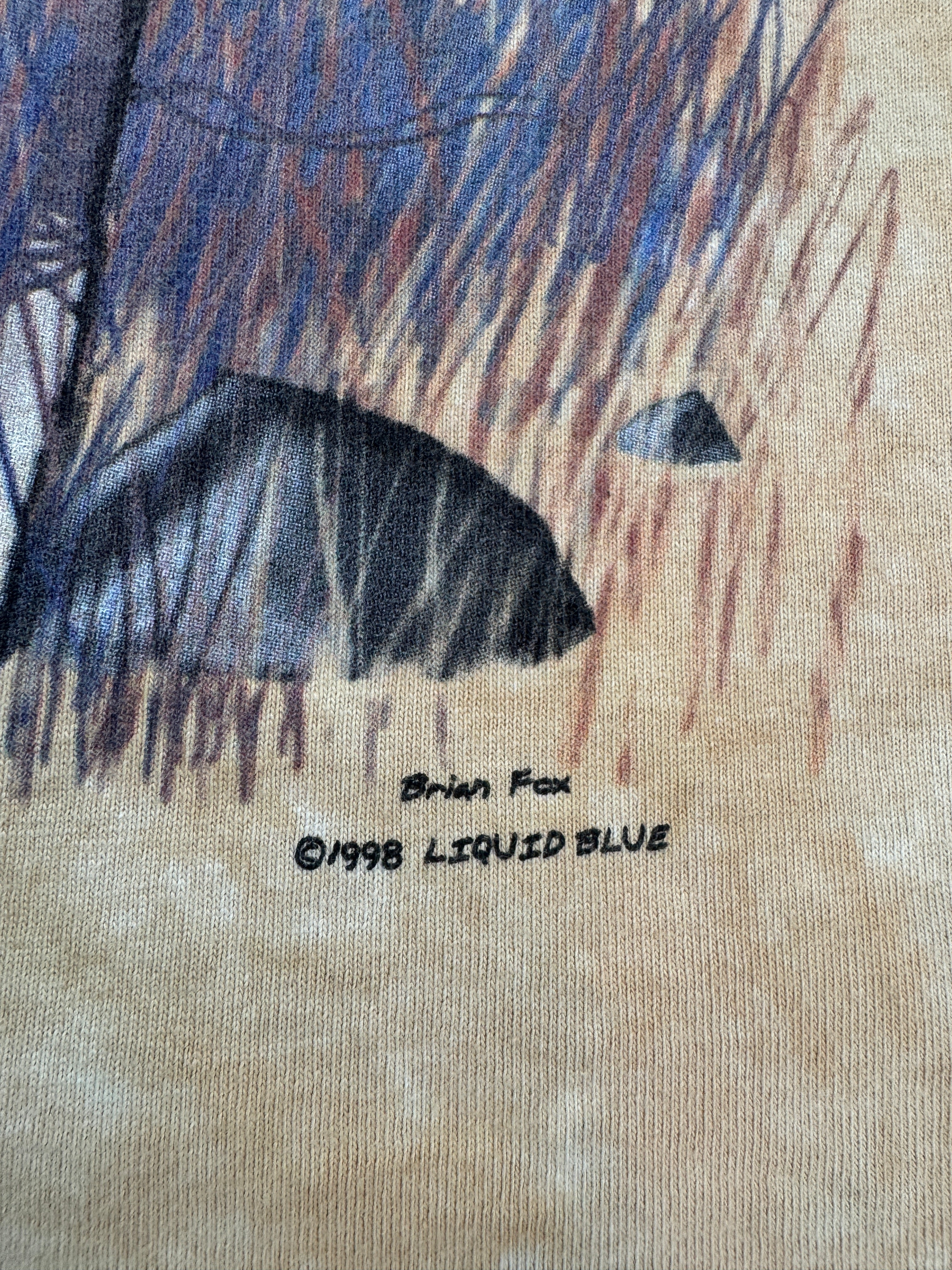 Vintage Liquid Blue Shirt 1998 By Brian Fox Native Americans AOP Bunt L