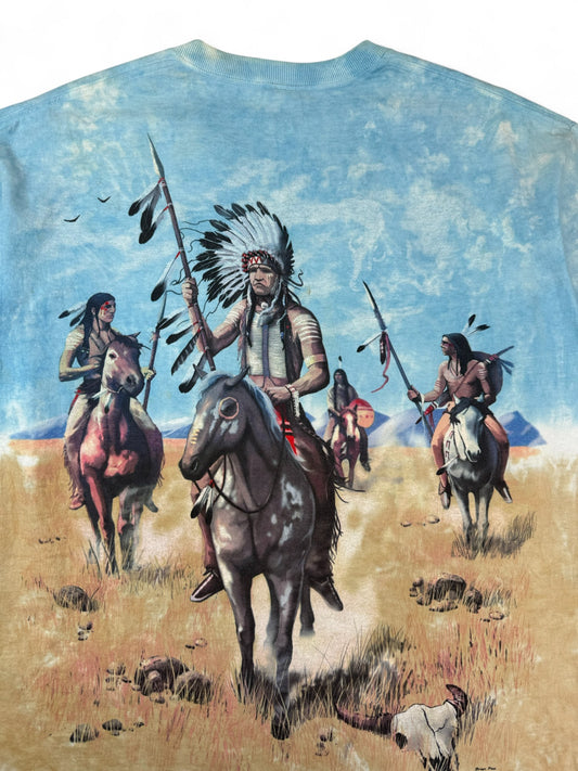 Vintage Liquid Blue Shirt 1998 By Brian Fox Native Americans AOP Bunt L