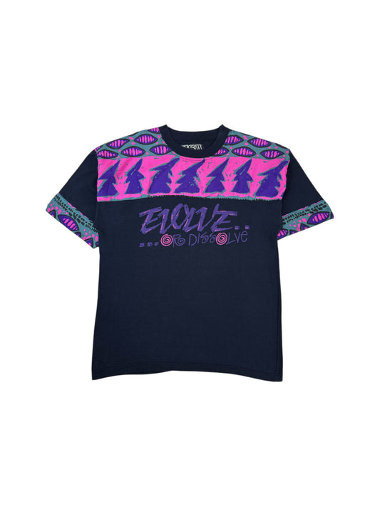 Vintage Shirt 90s "evolve or dissolve" Mixed Fabric Made In Italy Schwarz Pink M