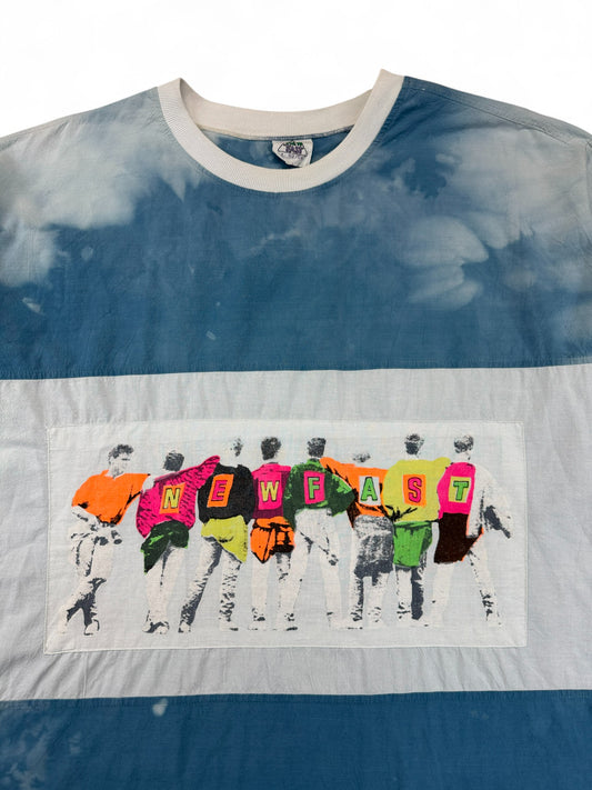 Vintage New Fast By C&A Shirt 90s Foto-Collage-Print Batik Blau L