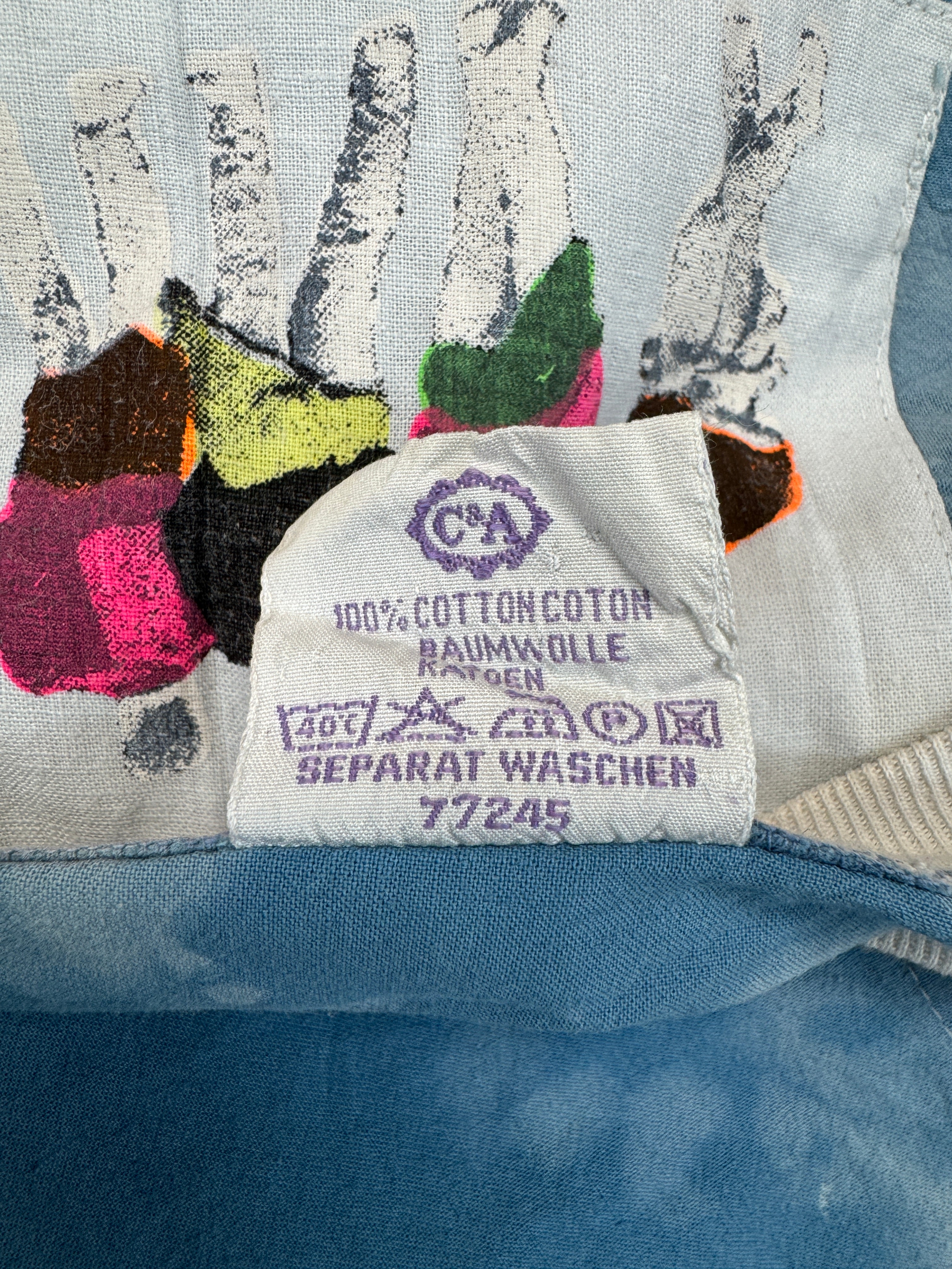 Vintage New Fast By C&A Shirt 90s Foto-Collage-Print Batik Blau L