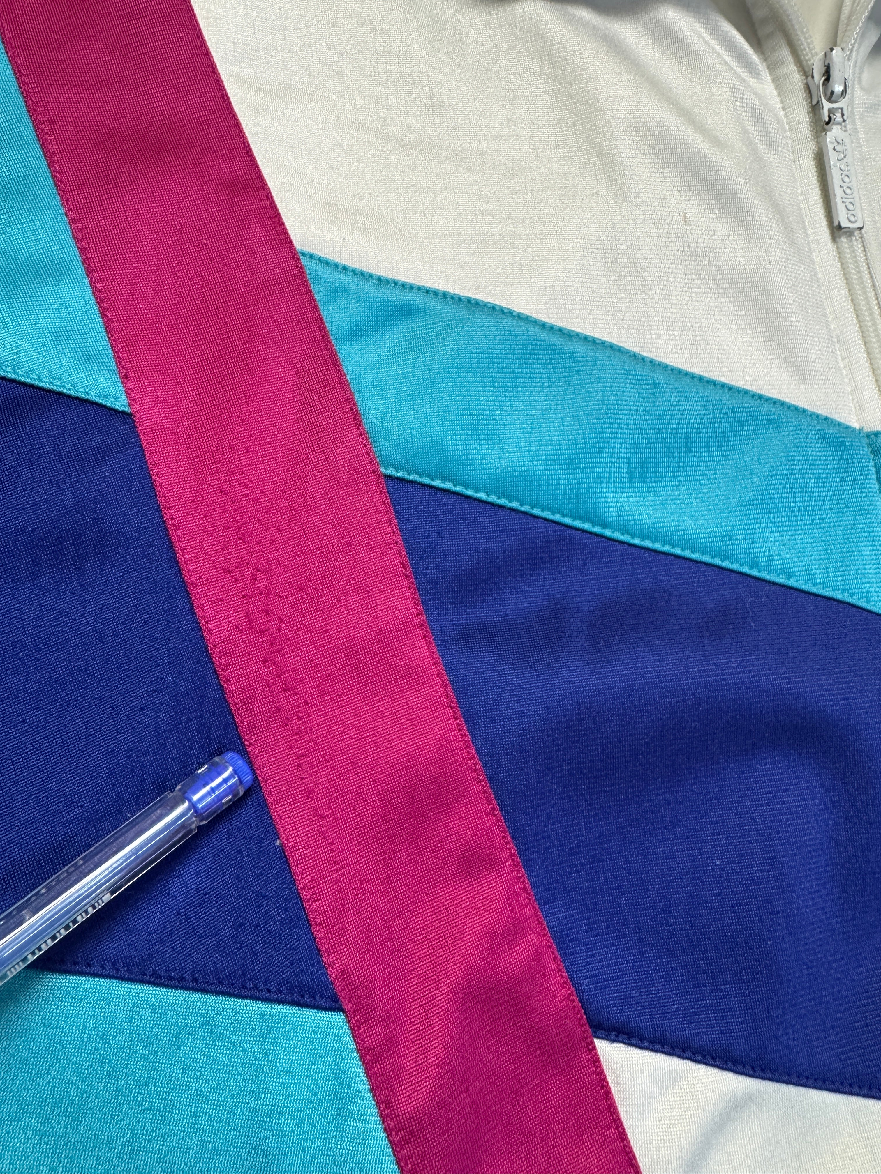 80s Adidas Sportanzug Weiß Blau D4 M