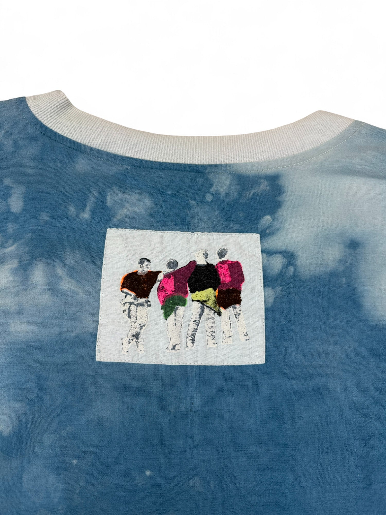 Vintage New Fast By C&A Shirt 90s Foto-Collage-Print Batik Blau L