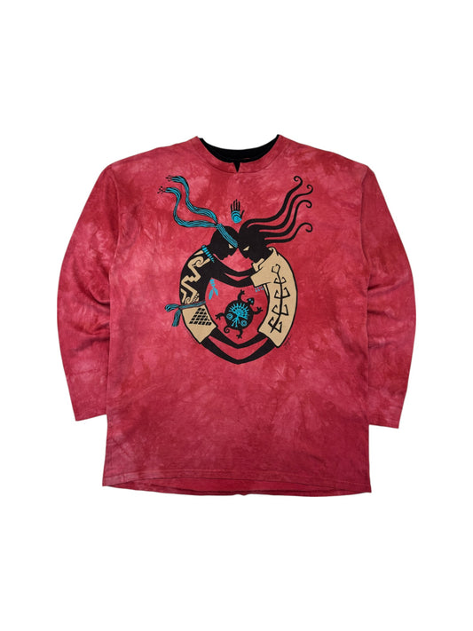 Vintage Dagoli Double Collar Longsleeve 1995 "Soul Mate" Cave Art Made In Canada Batik Rot XL