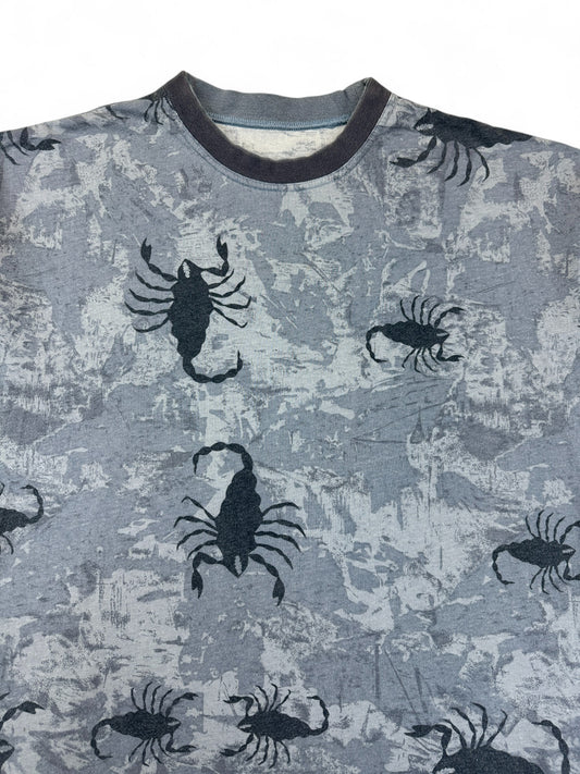 Vintage Wave-Board Shirt 90s Skorpione AOP Grau Blau L-XL