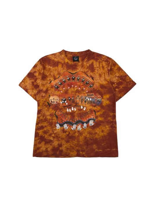 Vintage Planet Earth Shirt 90s Batik Cave Art Braun Rot L