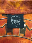 Vintage Planet Earth Shirt 90s Batik Cave Art Braun Rot L