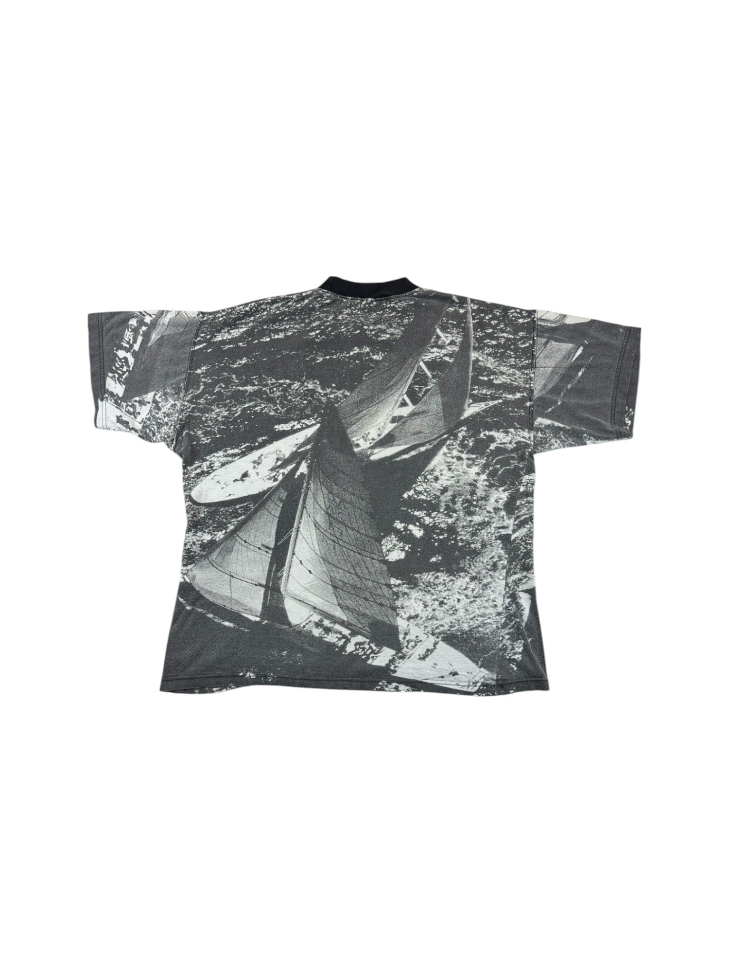Vintage Jinglers By C&A Shirt 90s AOP Segelschiffe Grau (Kinder 164) S-M