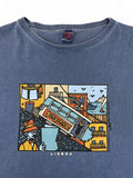 Vintage Kukuxumusu Shirt 90s "Lisboa" Art Print Dunkelblau XL