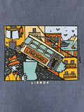 Vintage Kukuxumusu Shirt 90s "Lisboa" Art Print Dunkelblau XL