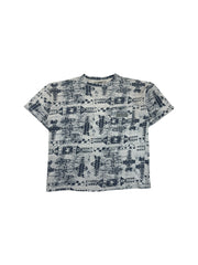 Vintage Acropole Shirt 90s Allover-Print Techno-Style Leinen Mix L
