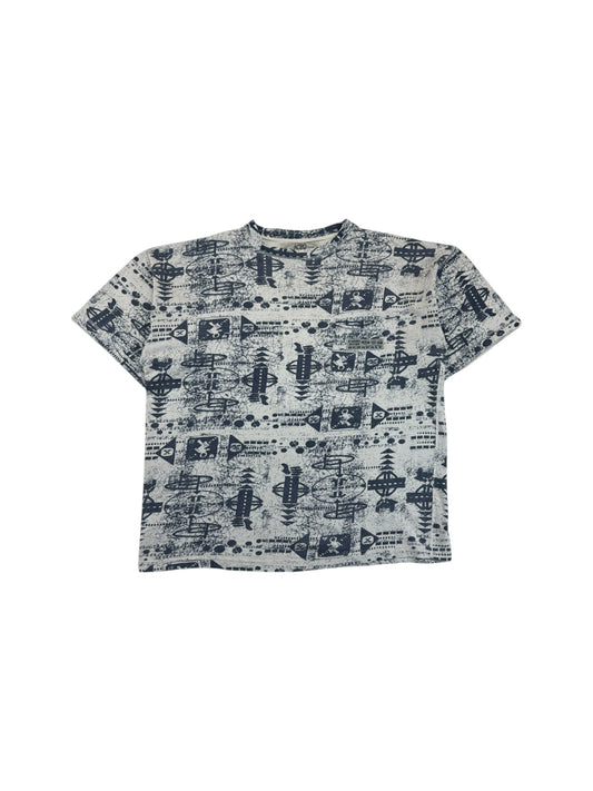 Vintage Acropole Shirt 90s Allover-Print Techno-Style Leinen Mix L