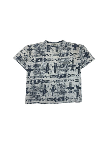 Vintage Acropole Shirt 90s Allover-Print Techno-Style Leinen Mix L