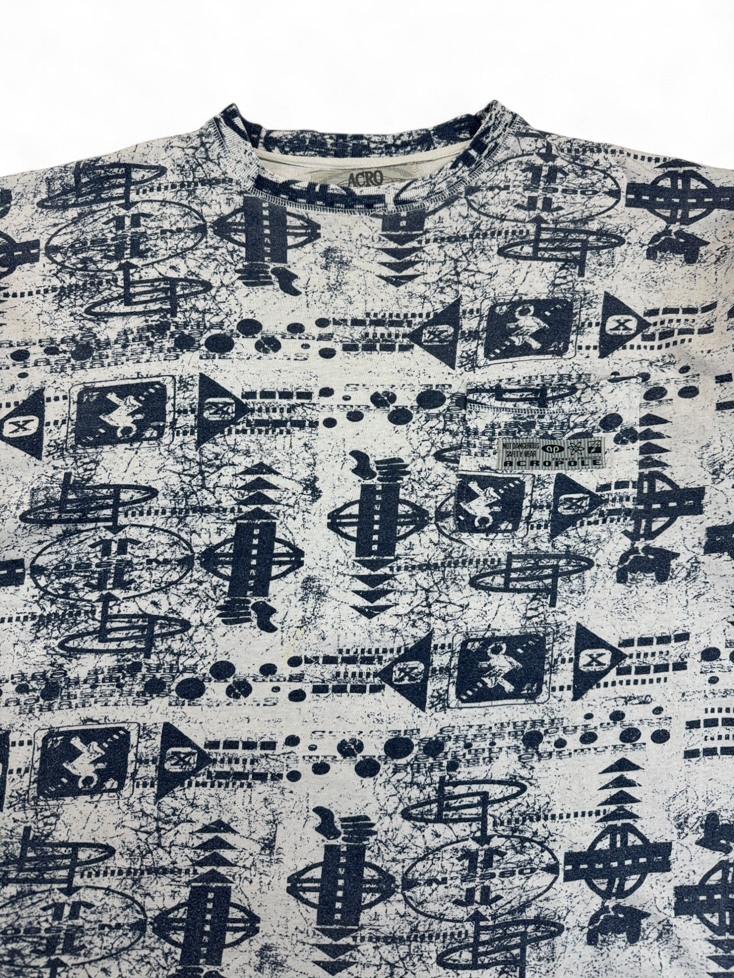 Vintage Acropole Shirt 90s Allover-Print Techno-Style Leinen Mix L