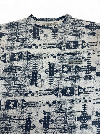 Vintage Acropole Shirt 90s Allover-Print Techno-Style Leinen Mix L