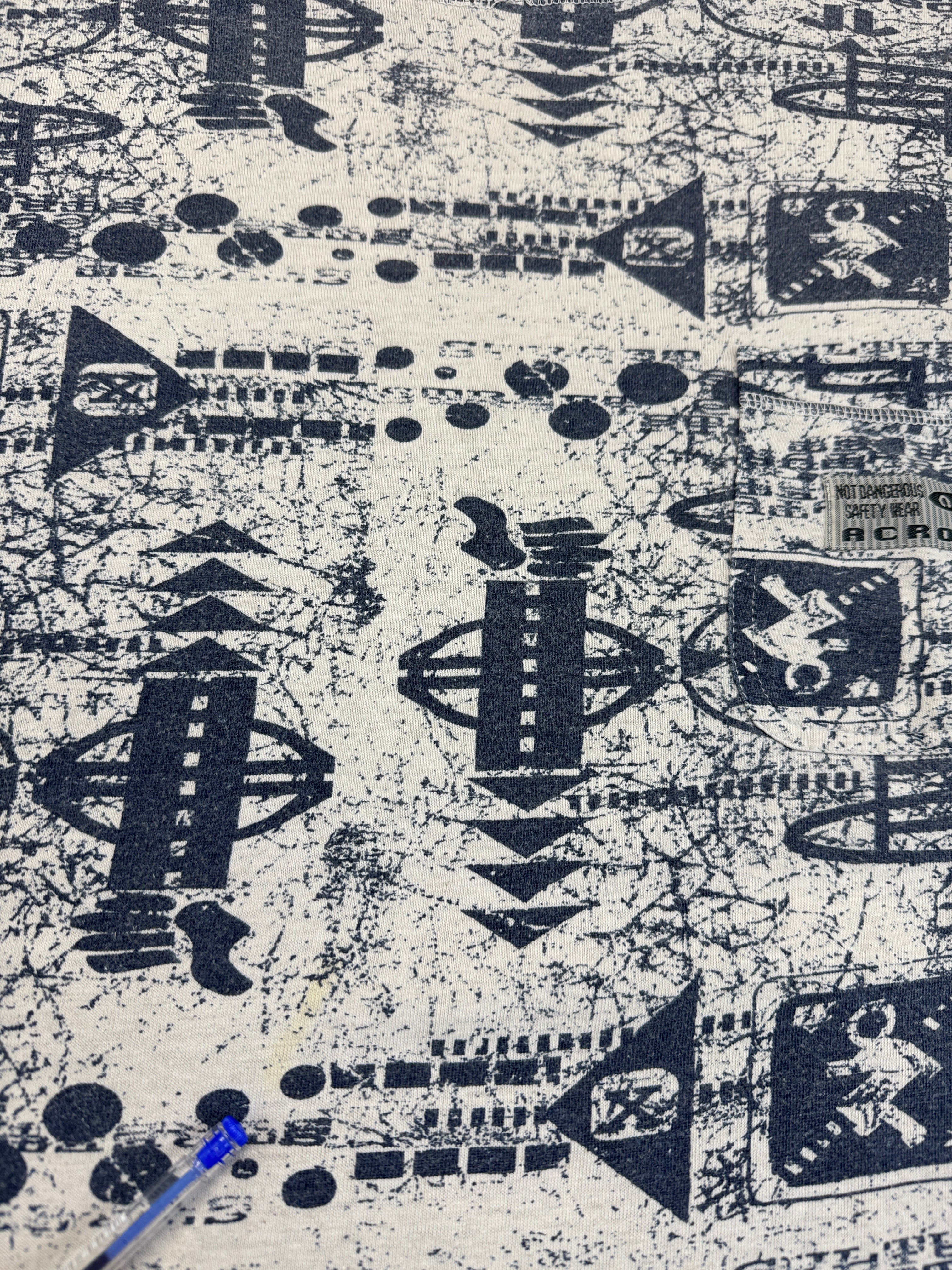 Vintage Acropole Shirt 90s Allover-Print Techno-Style Leinen Mix L