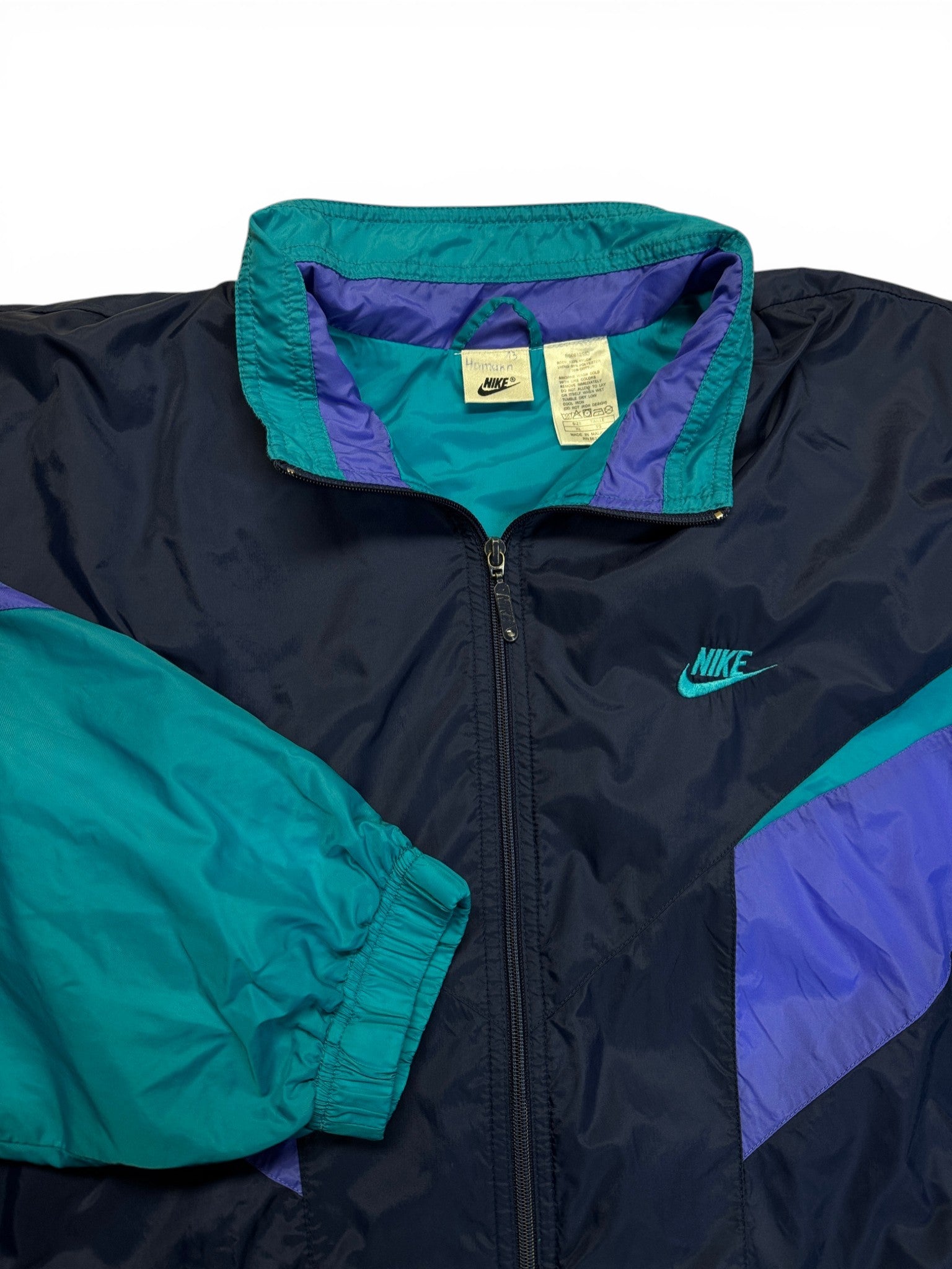 90s Nike Nylon Sportanzug Big Swoosh Dunkelblau Grün XL