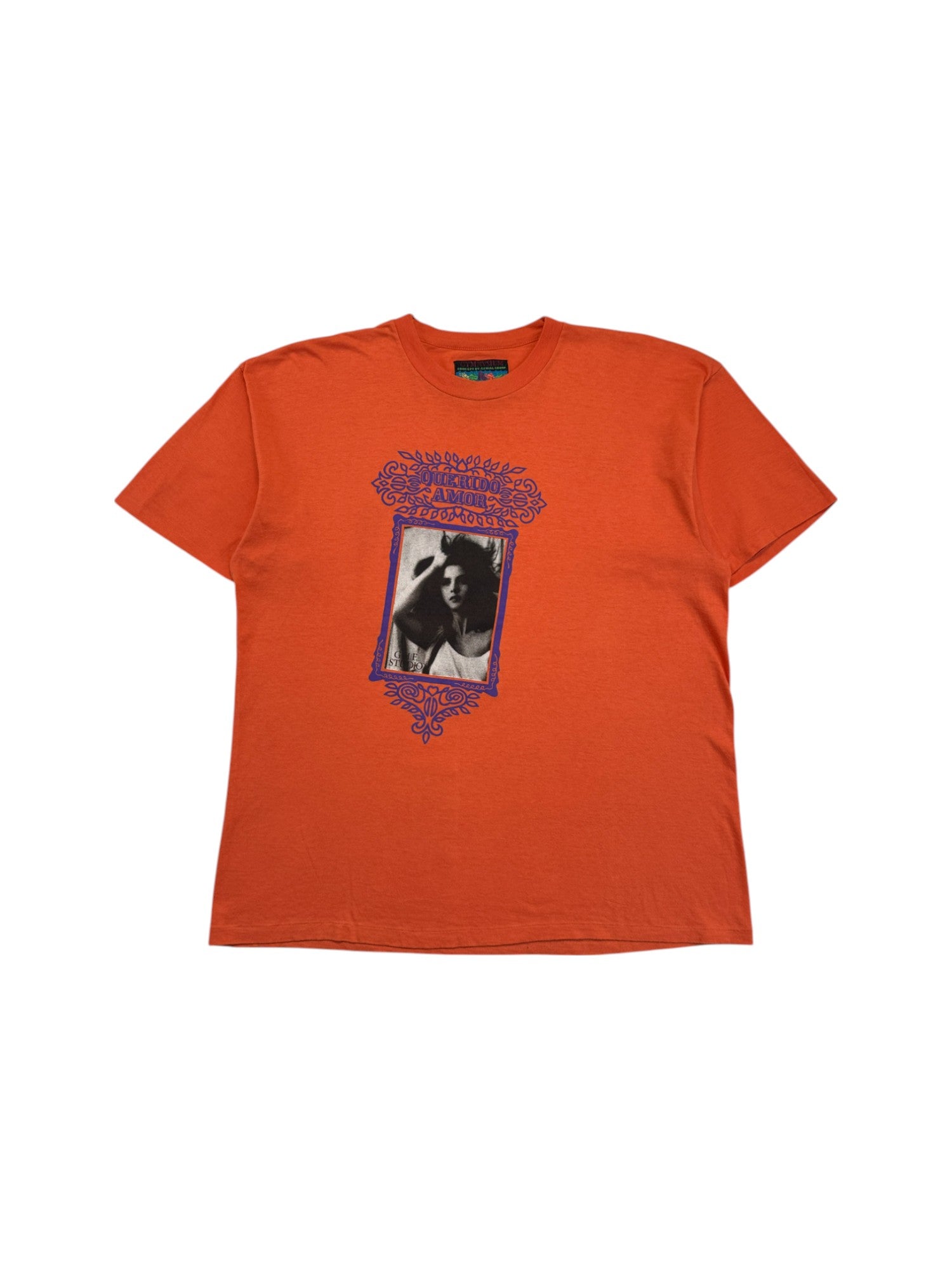 Vintage Gymnasium Shirt 90s "Querido Amor" Photo Print Orange M