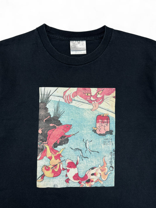 Vintage Shirt 90s Utagawa Kuniyoshi Koi Fish Japan Tokyo National Museum Schwarz M