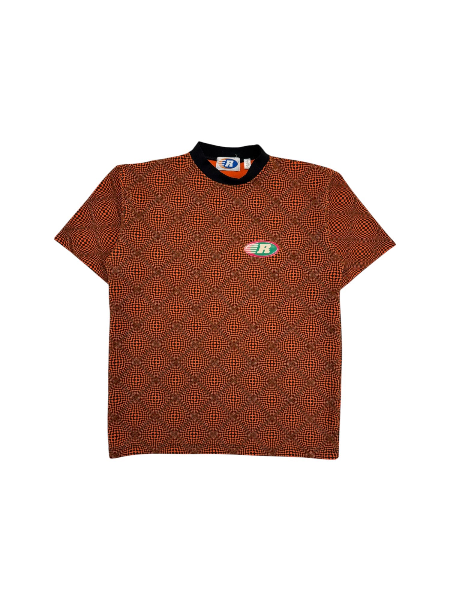 Vintage Avanti By C&A Shirt 90s Warped Checkerboard Schwarz Orange XL