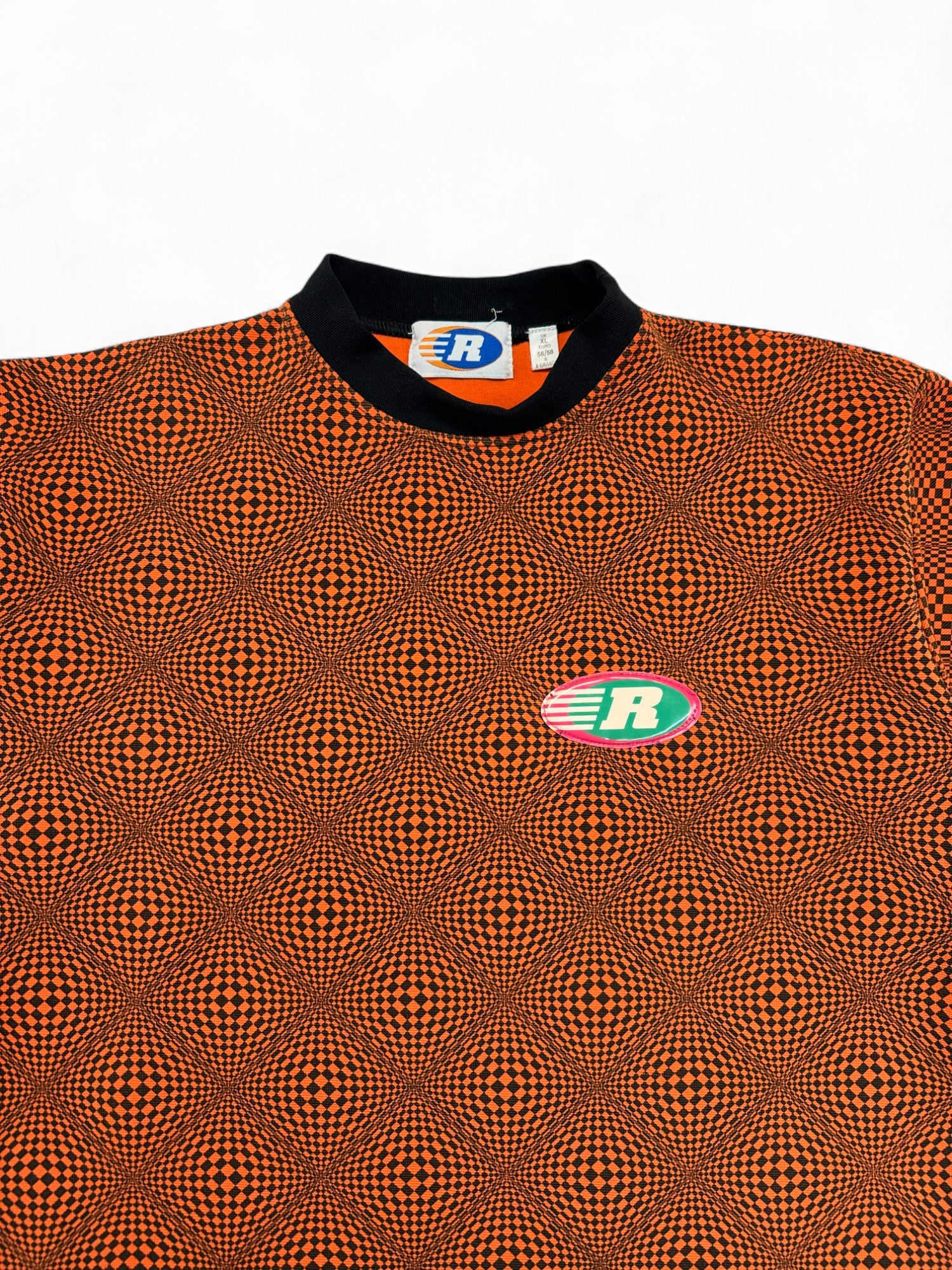 Vintage Avanti By C&A Shirt 90s Warped Checkerboard Schwarz Orange XL