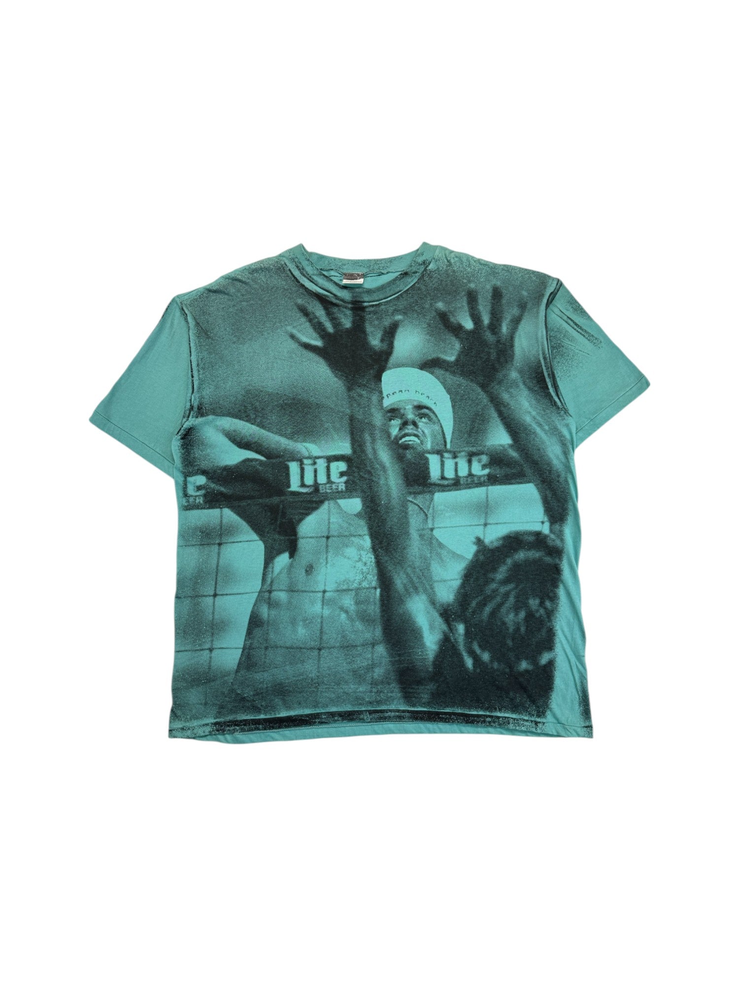 Vintage Shirt 90s AOP Beach Volleyball Abstract Photo Print Single Stitch Grün Schwarz L