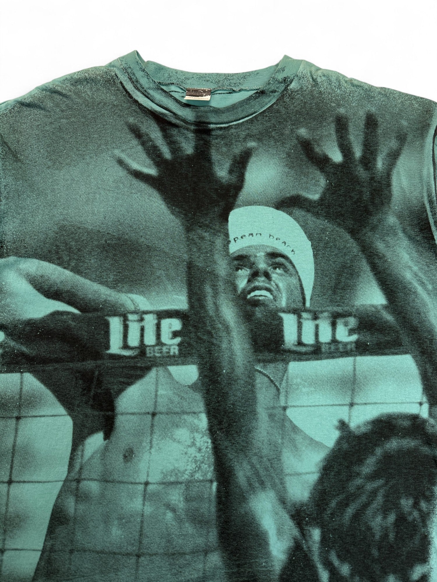 Vintage Shirt 90s AOP Beach Volleyball Abstract Photo Print Single Stitch Grün Schwarz L