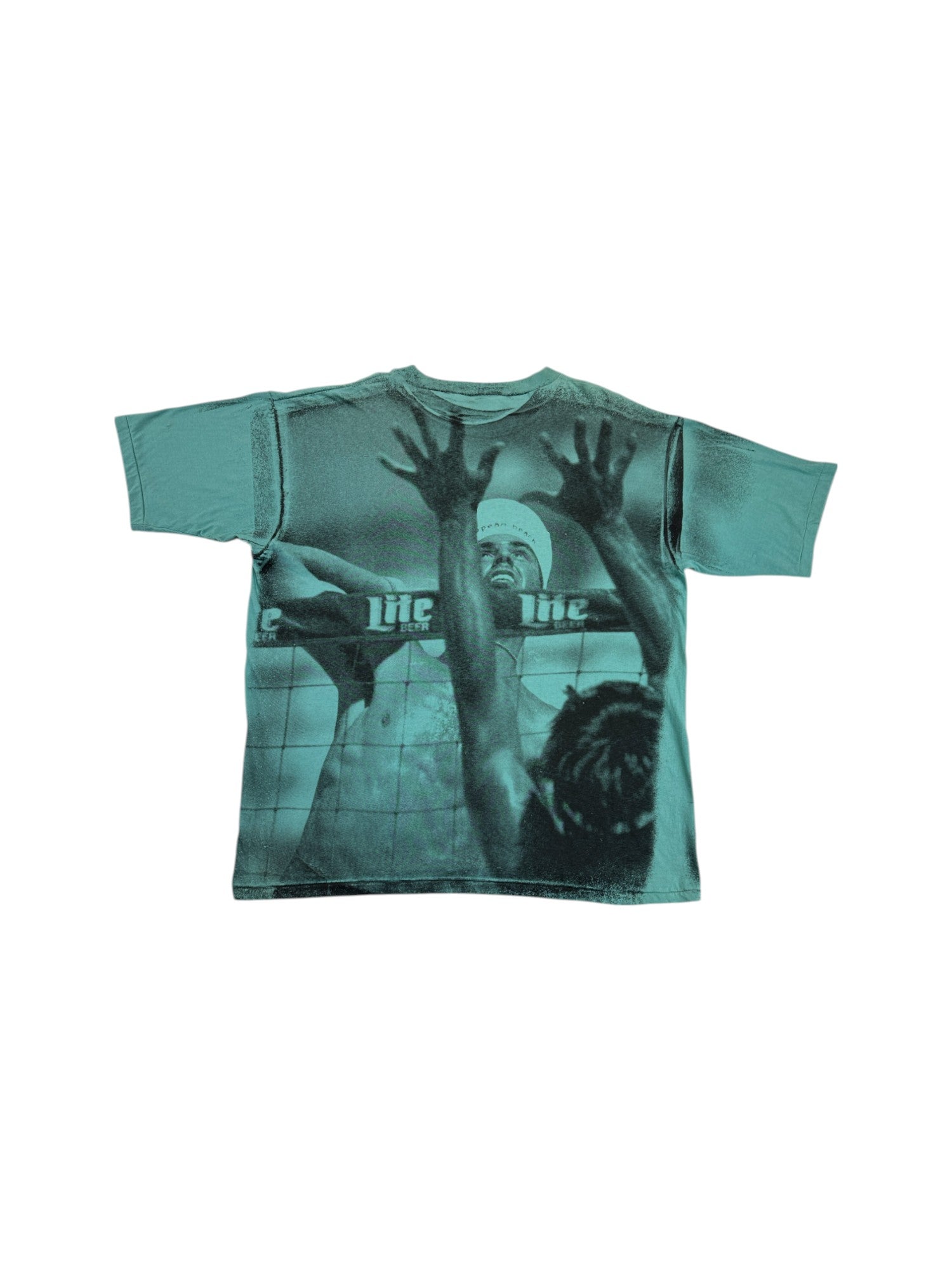 Vintage Shirt 90s AOP Beach Volleyball Abstract Photo Print Single Stitch Grün Schwarz L