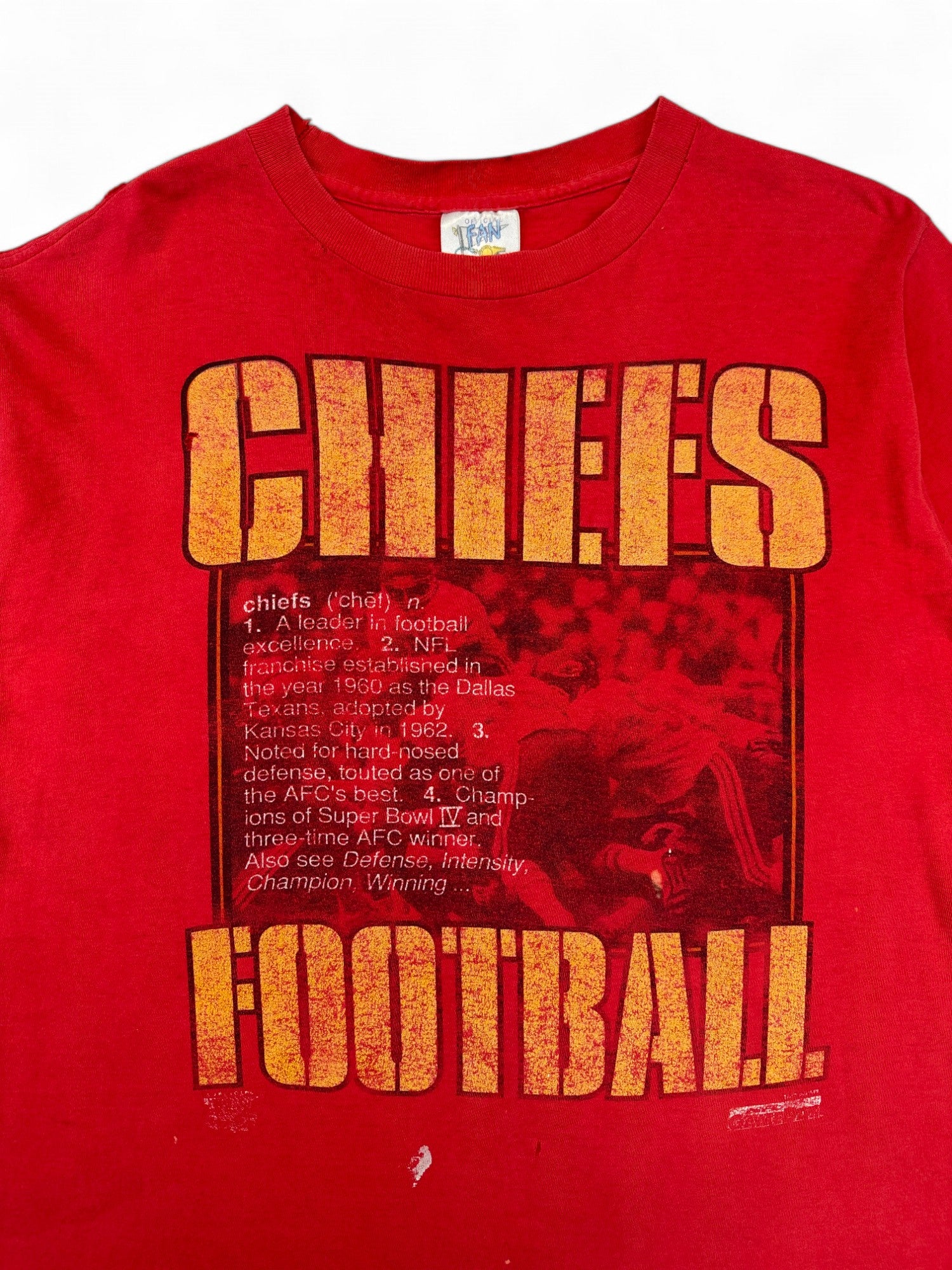 Vintage Official Fan Shirt 90s Trashed NFL Chiefs Football Single Stitch Made In USA Rot L