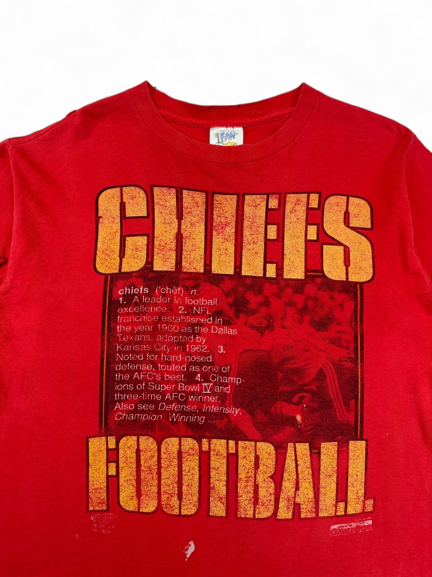 Vintage Official Fan Shirt 90s Trashed NFL Chiefs Football Single Stitch Made In USA Rot L