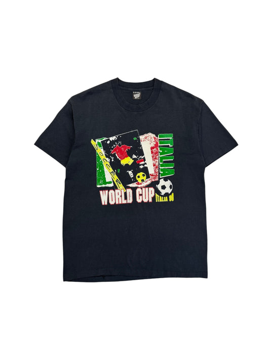 1990 Screen Stars Shirt World Cup Italia Single Stitch Made In USA Schwarz