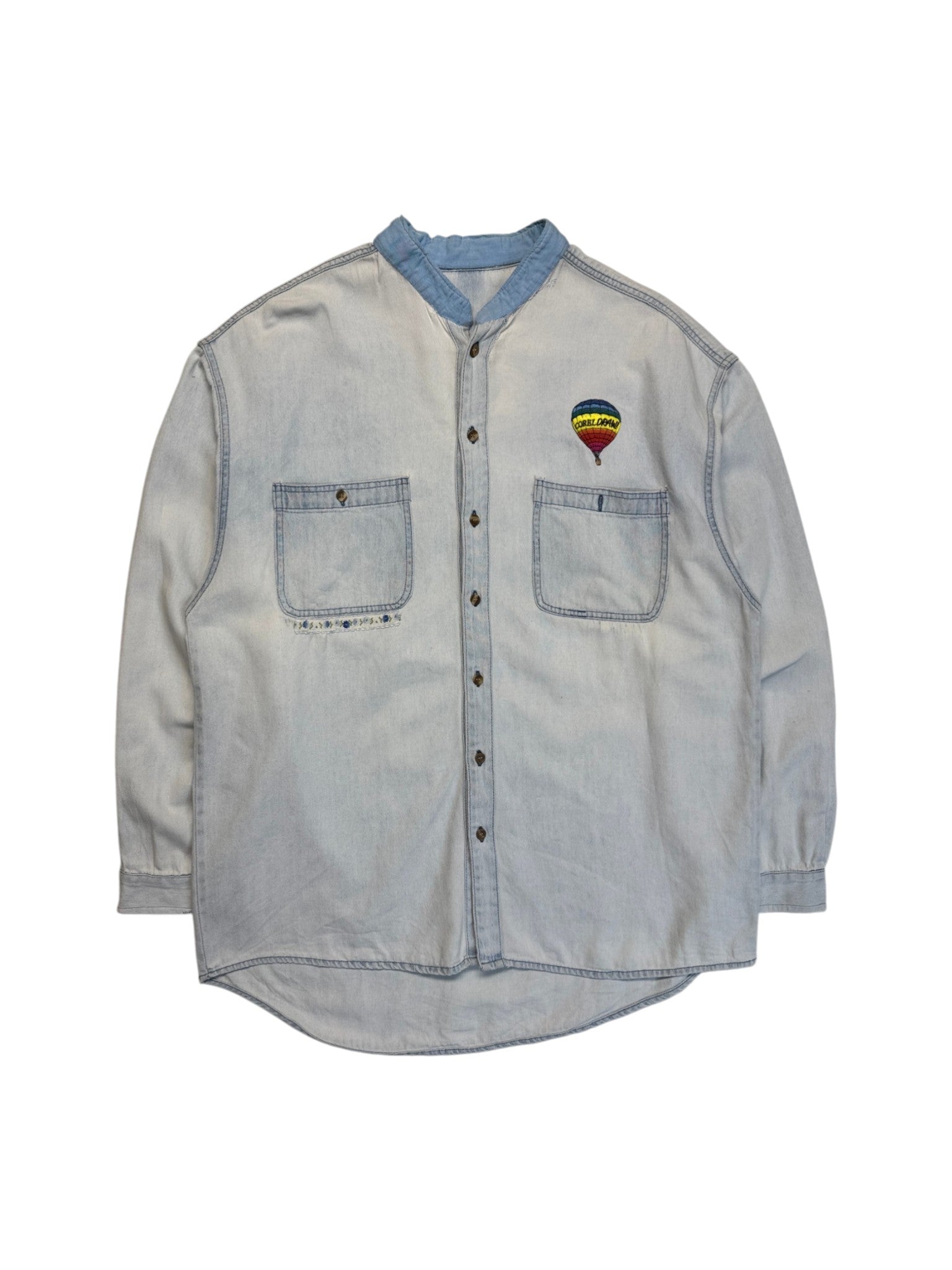 90s Jeanshemd Corel Draw! Patch Ausgewaschen Hellblau L-XL