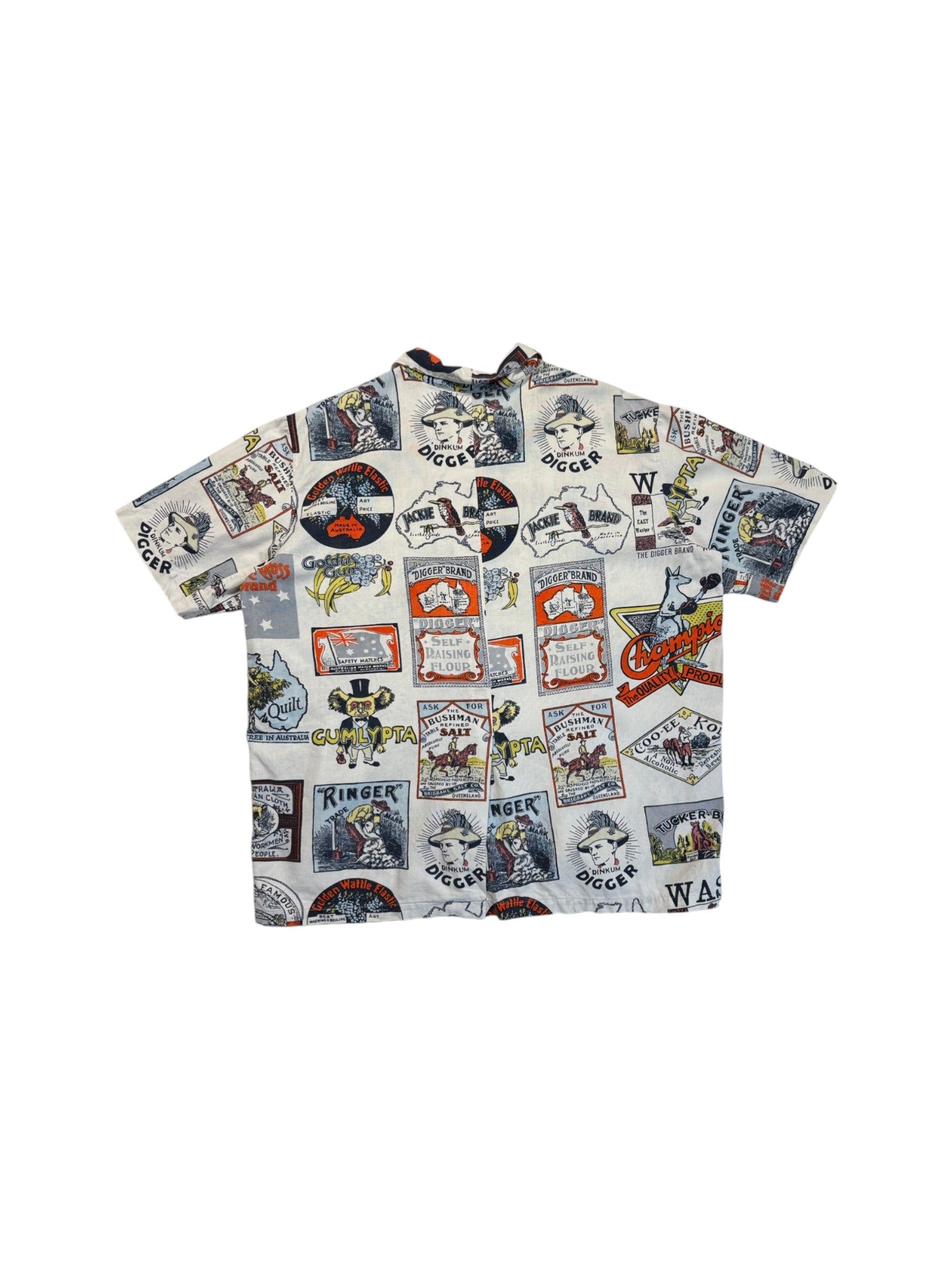 80s Australian Novelty Print Hemd Bunt L-XL