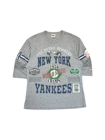 Rare! Vintage Long Gone Shirt 90s New York Yankees 1956 World Series Single Stitch Made in USA Grau L