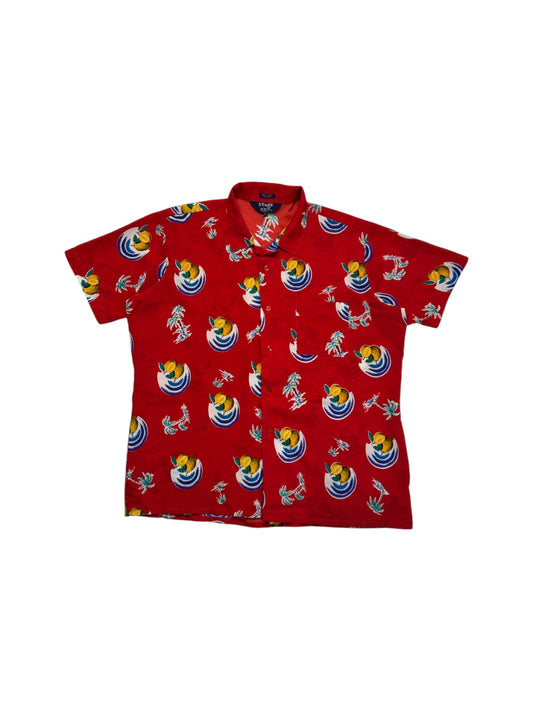 80s Stage Hawaii Hemd Island Print Made In Korea Rot XL
