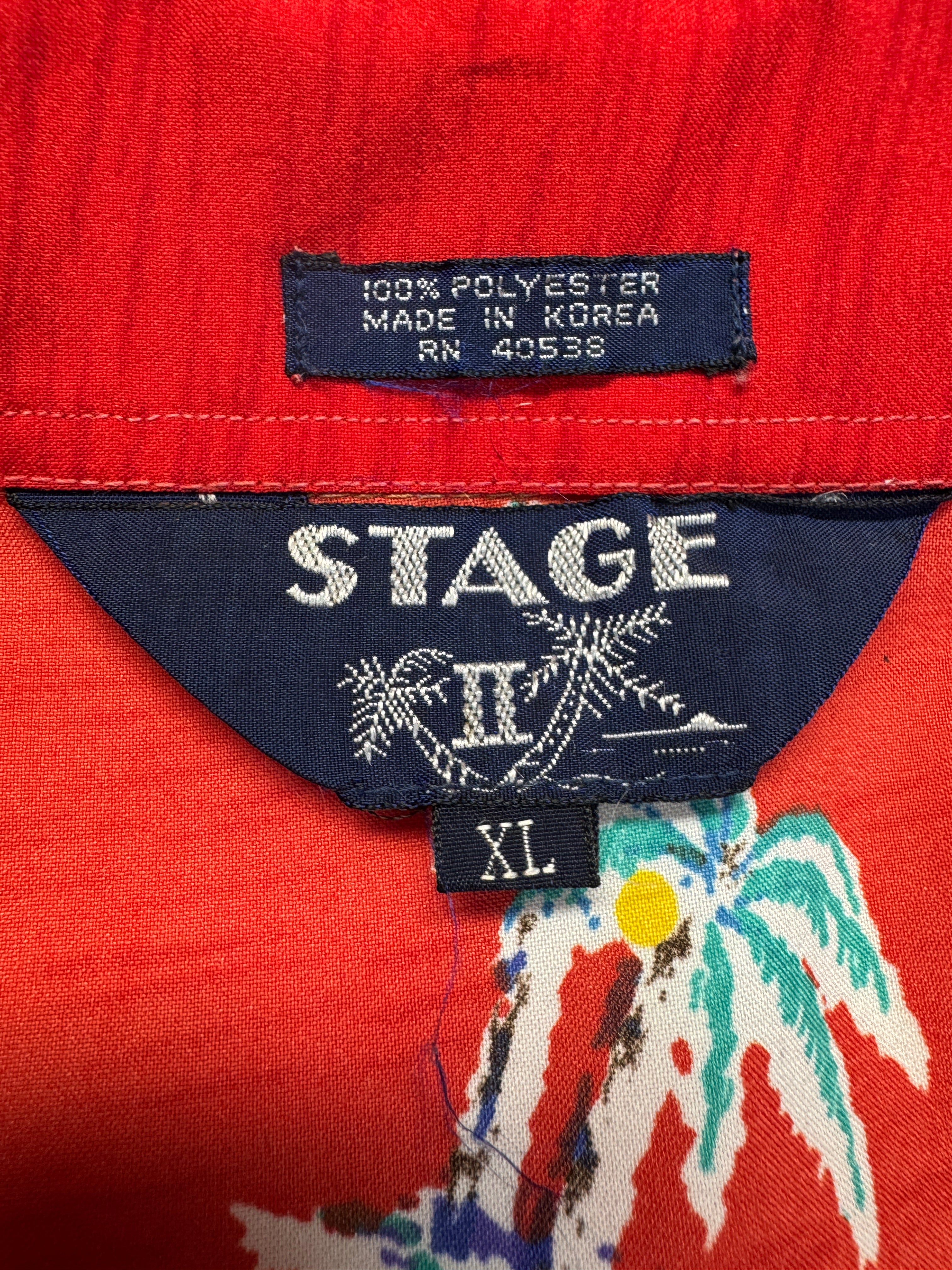 80s Stage Hawaii Hemd Island Print Made In Korea Rot XL