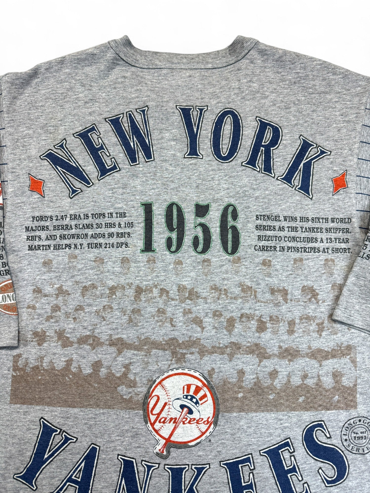 Rare! Vintage Long Gone Shirt 90s New York Yankees 1956 World Series Single Stitch Made in USA Grau L