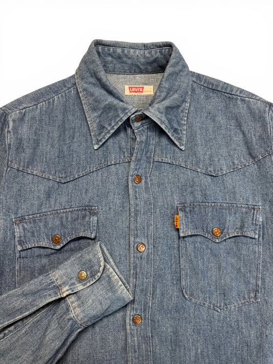 80s Levis Western Hemd Orange Tab Blau M