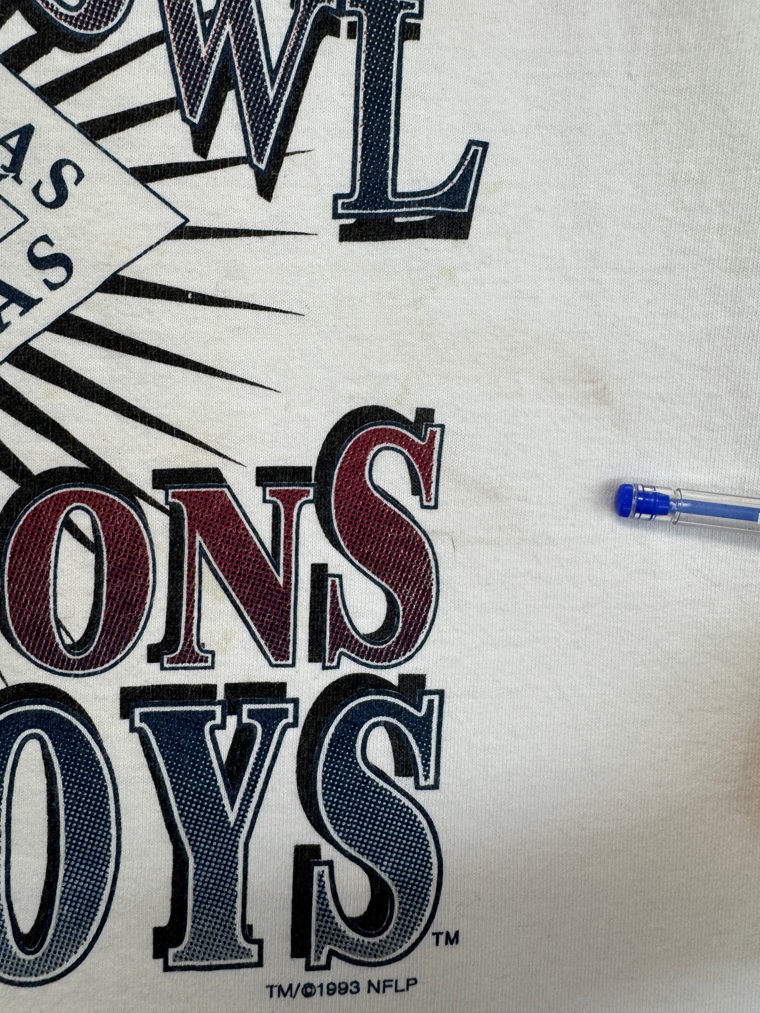 Vintage Fruit Of The Loom Shirt 1993 Super Bowl Cowboys X Bills Single Stitch Made In USA Weiß L