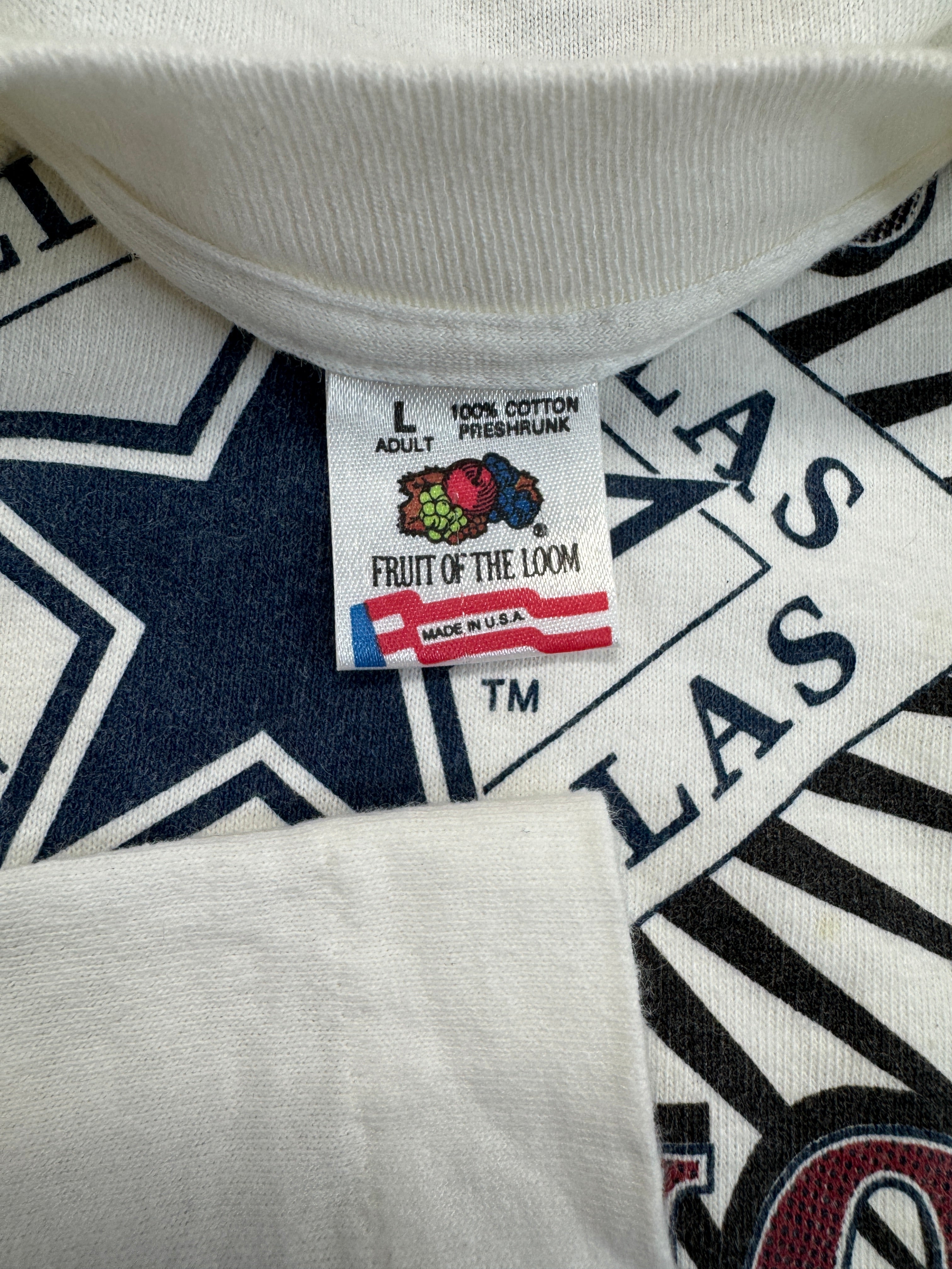 Vintage Fruit Of The Loom Shirt 1993 Super Bowl Cowboys X Bills Single Stitch Made In USA Weiß L