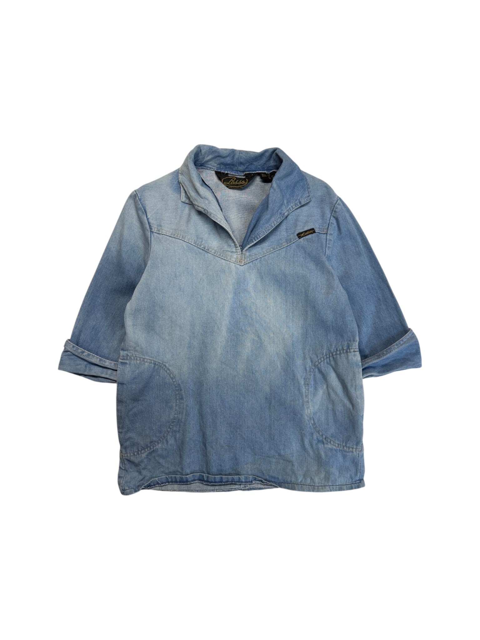 80s Lasso Faded Denim Smock Made In Hong Kong Blau S-M