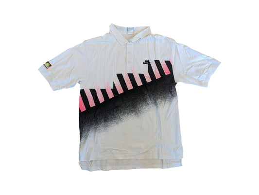 Rare! Vintage Nike Poloshirt 1989 Challenge Court Andre Agassi Weiß Pink XL