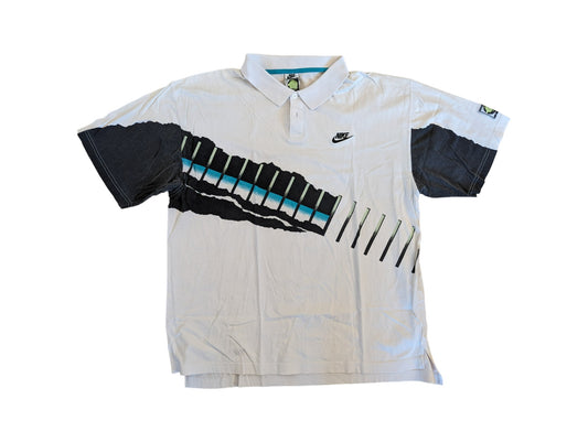Rare! Vintage Nike Poloshirt 1990/91 Challenge Court Andre Agassi Weiß Schwarz XL