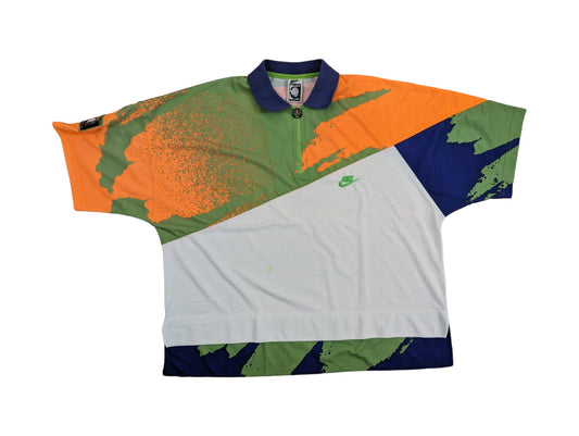 Rare! Vintage Nike Poloshirt Challenge Court Andre Agassi Weiß Grün Orange L