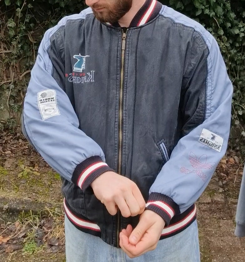 Vintage Adidas Collegejacke 90s New York Knights World League NFL Grau Schwarz D6 M