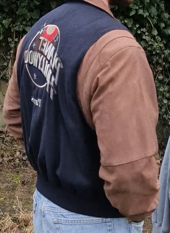 Vintage Planet Hollywood Bomberjacke 1990 Paris Made In Korea Wolle & Leder Schwarz Braun M