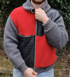 Vintage Iceberg Wolljacke 90s Mohair, Alpaka & Lederapplikationen Lampo Zip Made In Italy Rot Schwarz 44 M