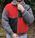 Vintage Iceberg Wolljacke 90s Mohair, Alpaka & Lederapplikationen Lampo Zip Made In Italy Rot Schwarz 44 M