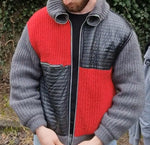 Vintage Iceberg Wolljacke 90s Mohair, Alpaka & Lederapplikationen Lampo Zip Made In Italy Rot Schwarz 44 M