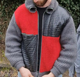 Vintage Iceberg Wolljacke 90s Mohair, Alpaka & Lederapplikationen Lampo Zip Made In Italy Rot Schwarz 44 M